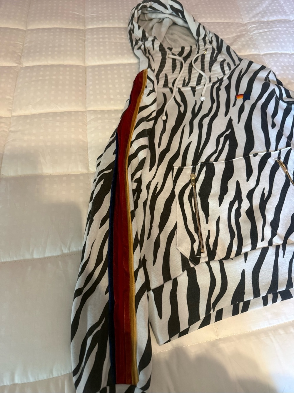 Aviator Nation Zebra Stripe Hoodie with Red, Yellow, Blue Side Stripes